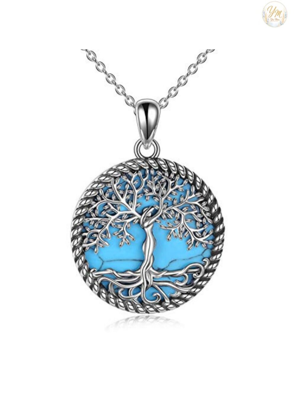 Sterling Silver Tree of Life Pendant Necklace Turquoise Crystal Jewelry for